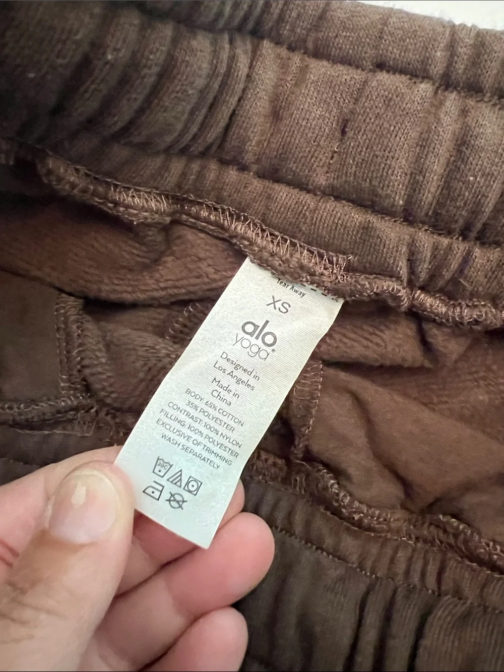 ALO YOGA ESPRESSO BROWN SWEATPANTS JOGGERS PUFFER SIDE PANEL SIZE XS